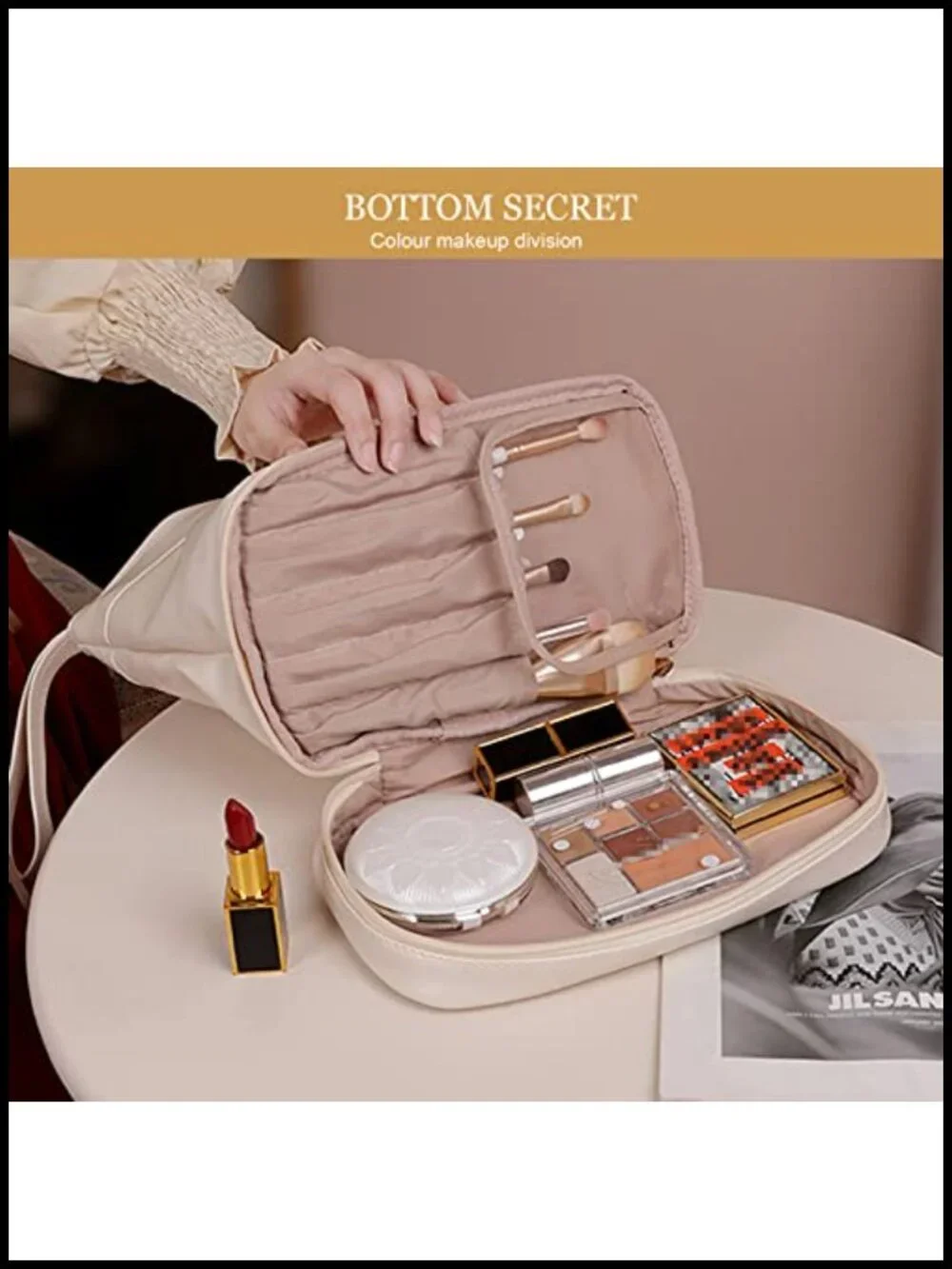 Large Capacity Travel Makeup Bag with Compartments PU Leather Cosmetic Case